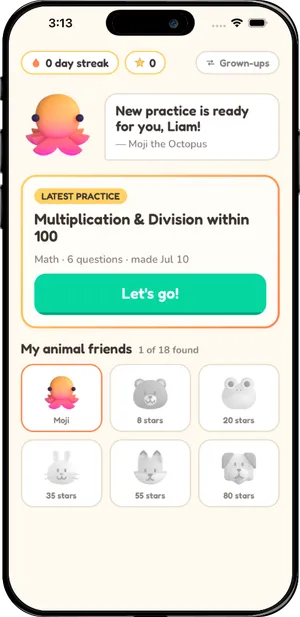 The Learnmoji kid home screen on a phone